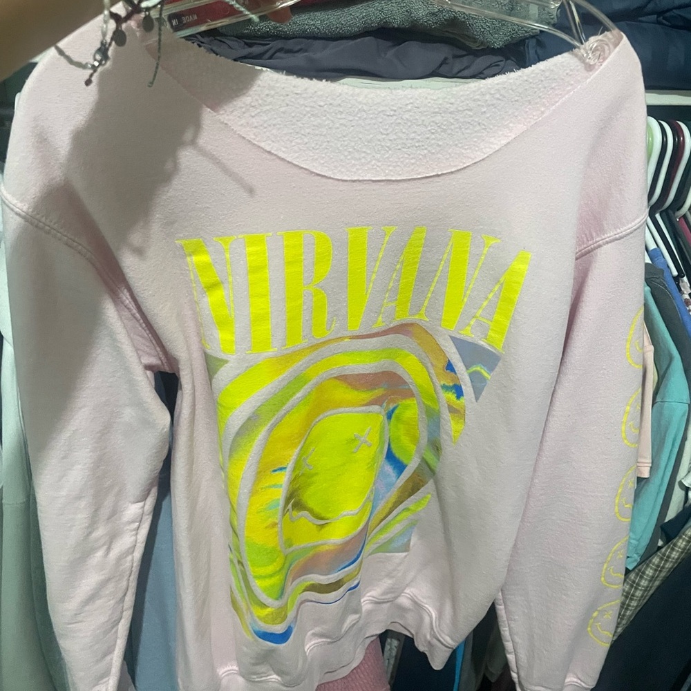 NIRVANA Women's Pastel Pink and Yellow Sweatshirt